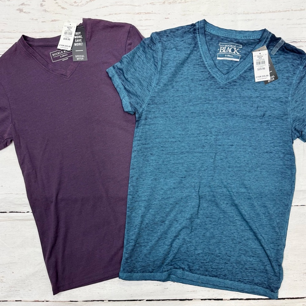 Men’s V-neck T-Shirts Buckle Black Brand Super Soft 2 Pack Bundle NEW!! X-Small